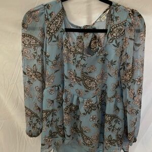 American Eagle: Y2K/flowy, sheer top-paisley print- Blue/pink colored- M